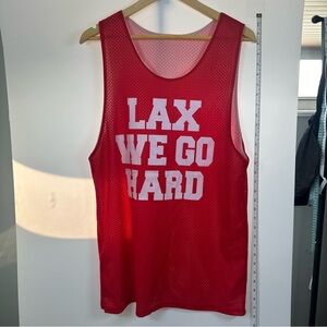 Red/White “Lax We Go Hard” Reversible Pinnie Men’s L